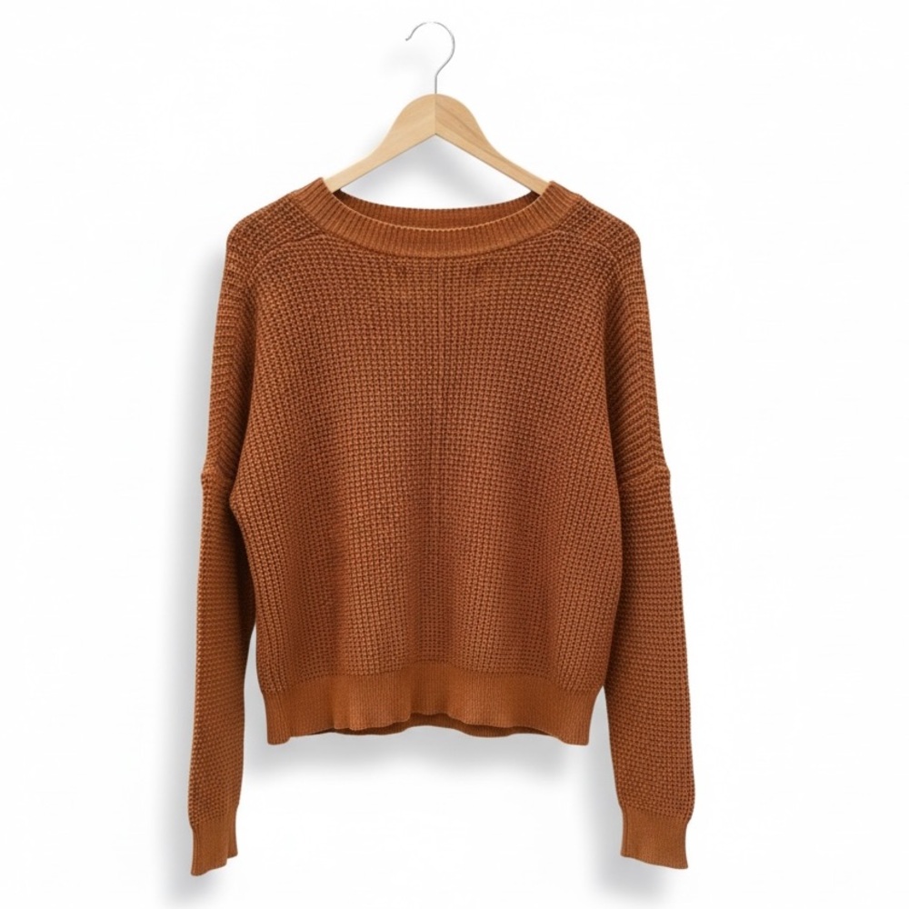 Tradlands Canyon Cotton Waffle Knit Sweater XS Rust Slouchy V-Neck Pullover - Picture 3 of 8
